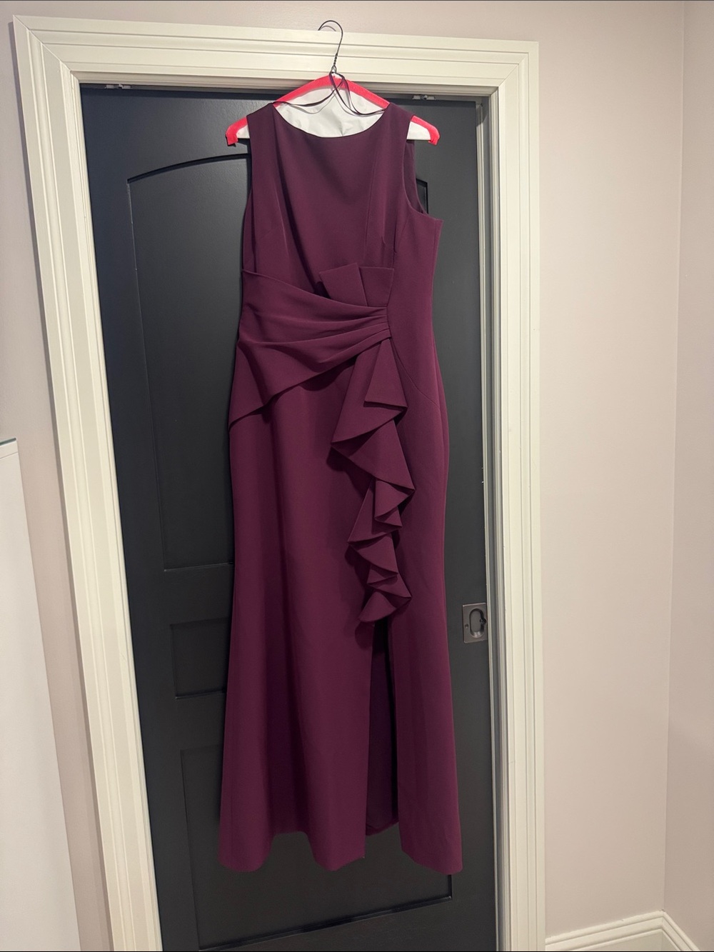Eliza J Sleeveless Maxi Dress in Deep Plum with Ruffle Detail